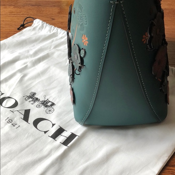 NWT Authentic Coach Rogue Teal Tea Rose Bag - Picture 3 of 8